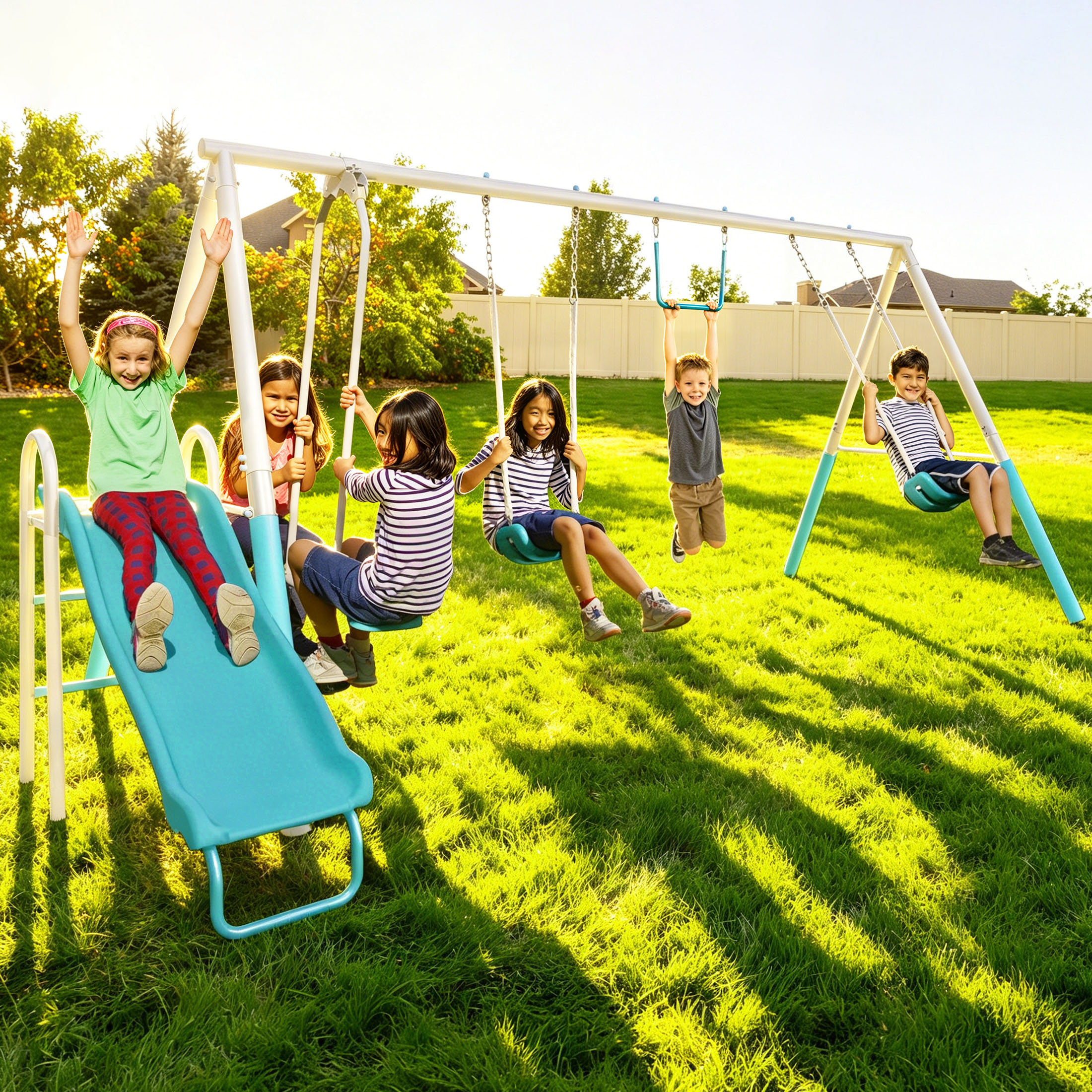 Sportspower Arcadia Metal Swing Set with Glider, Trapeze on 5